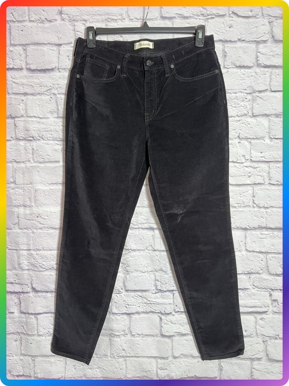 Madewell 9" High Riser Skinny Skinny Velvet Jeans SIZE 32 Black Stretch